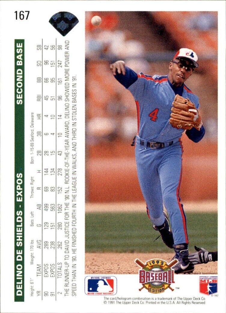 Delino DeShields 1992 Upper Deck MLB #167 Baseball Card Montreal Expos