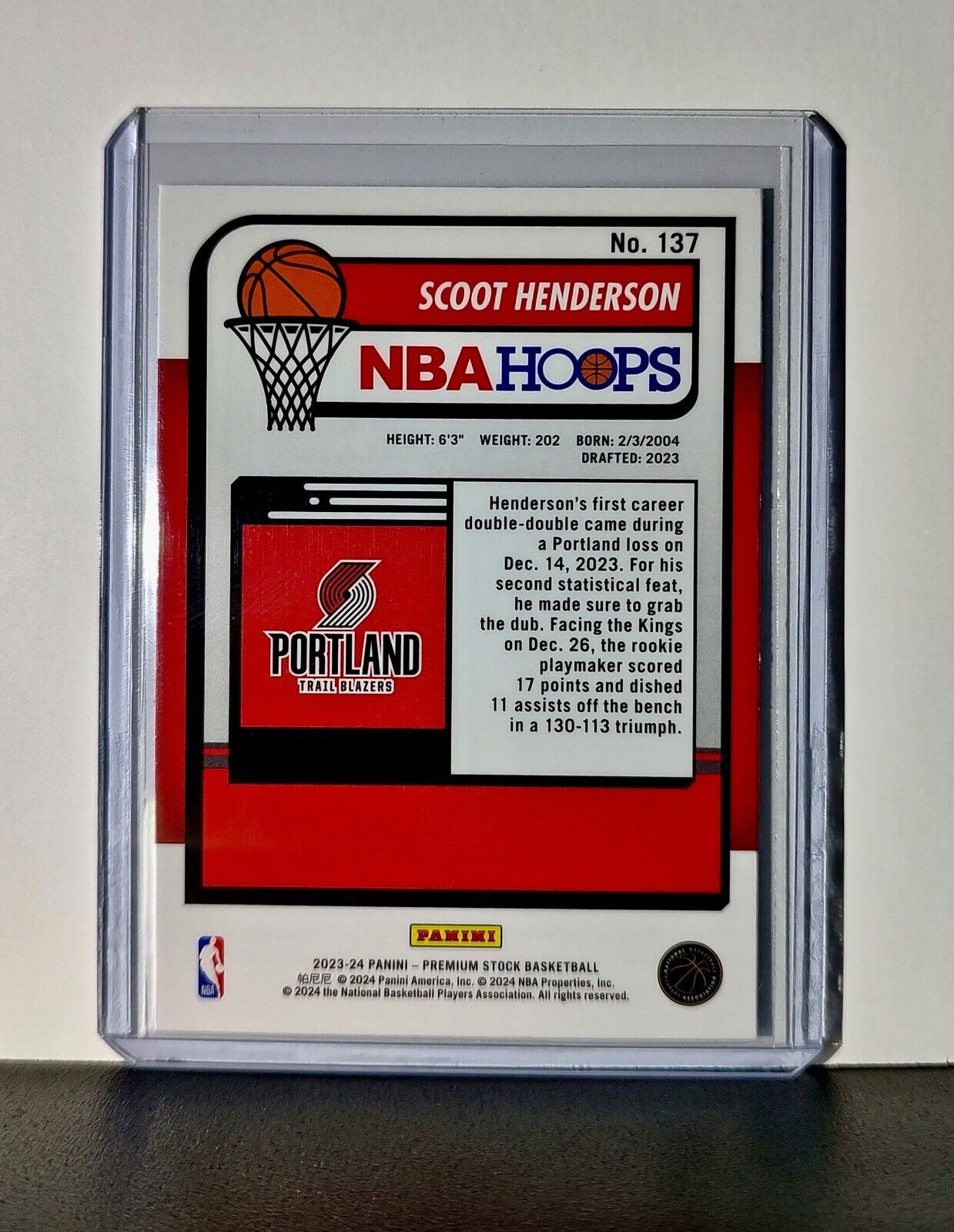 Scoot Henderson 2023-24 Panini Premium Stock NBA Hoops #137 Rookie Trail Blazers