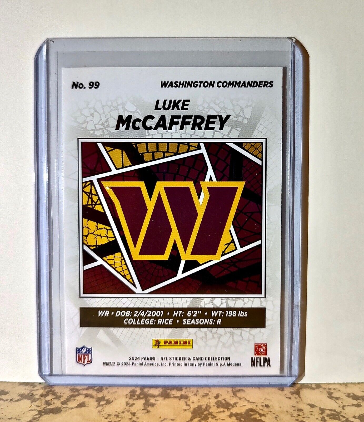 Luke McCaffrey 2024 Panini NFL #99 Rookie Sticker Card Washington Commanders