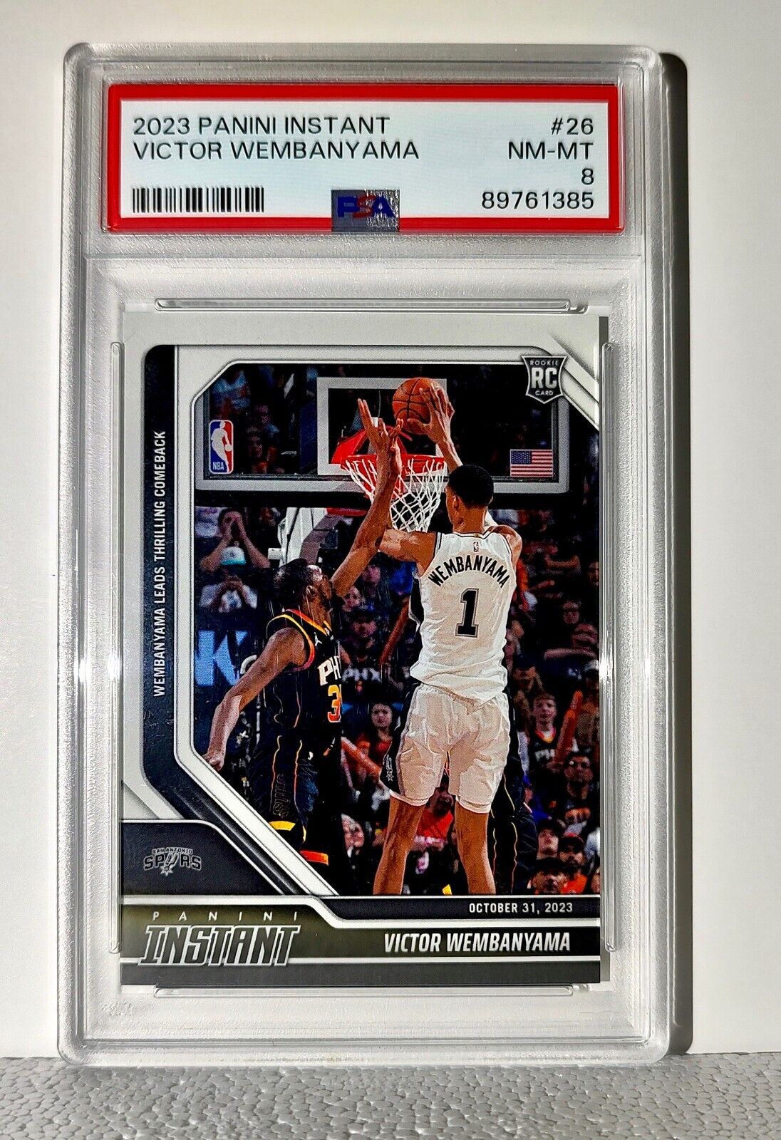 Victor Wembanyama 2023-24 Panini #26 NBA Rookie Card Spurs 1 of 10018 PSA 8 NM-M