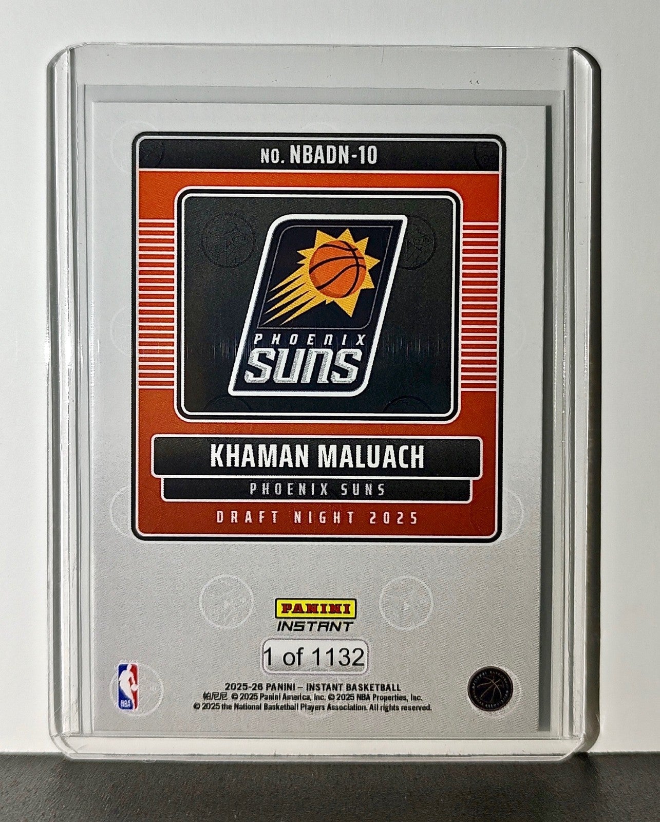 Khaman Maluach Rookie 2025-26 Panini NBA #10 Draft Night Card Phoenix Suns