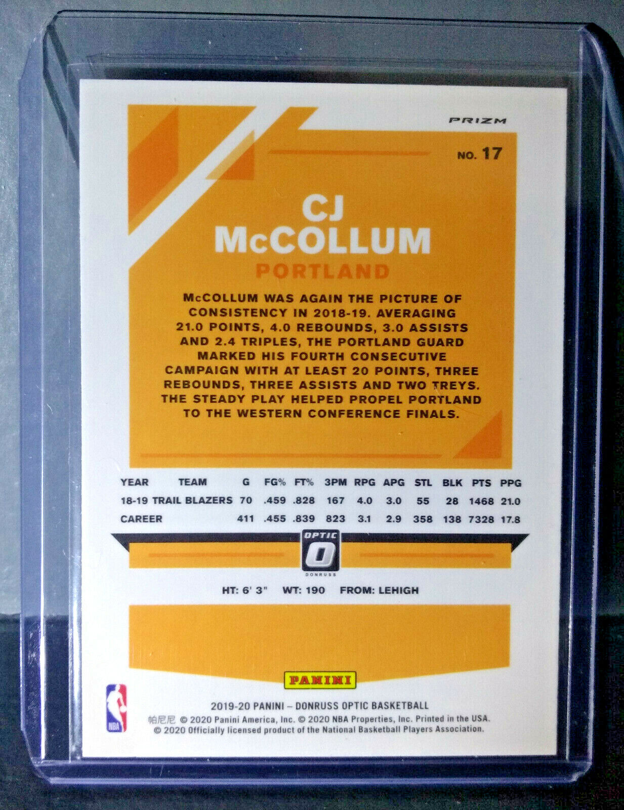 CJ McCollum 2019-20 Panini Prizm Donruss Optic #17 Basketball Card