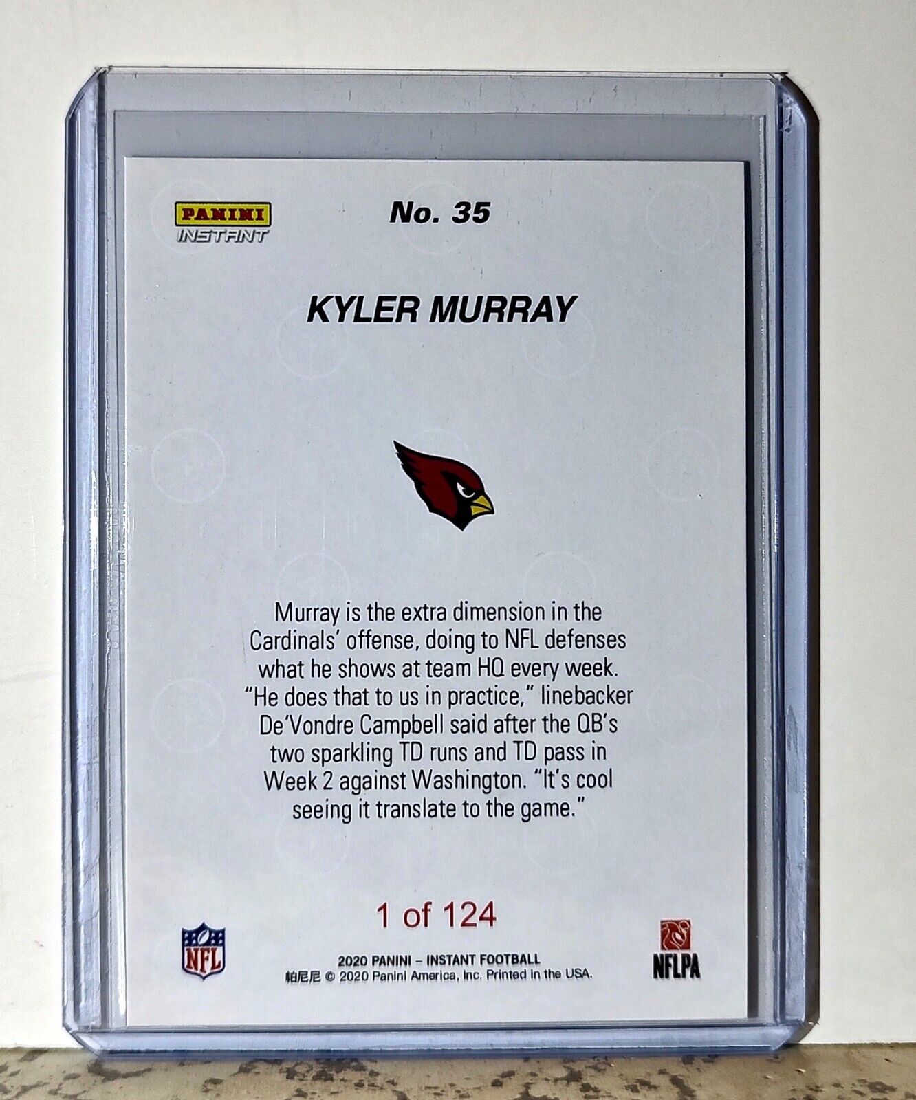 Kyler Murray 2020 Panini NFL #35 Football Card Arizona Cardinals 1 of 124