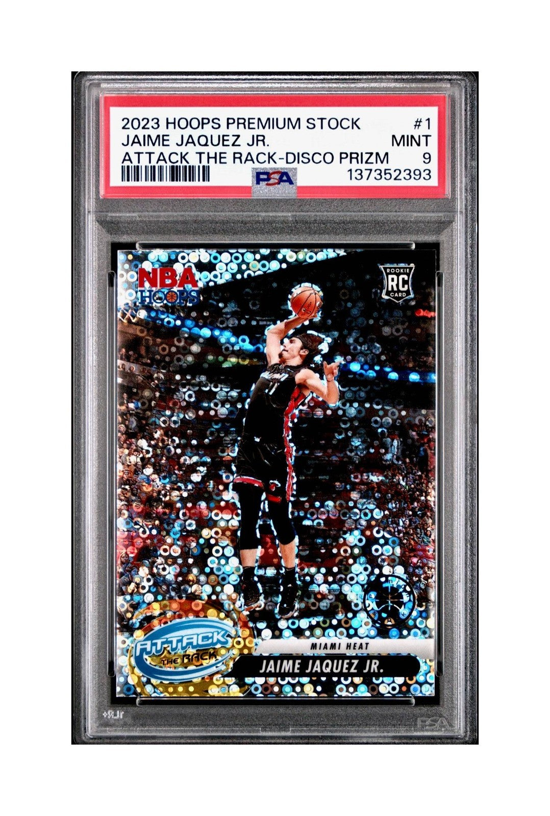 Jaime Jaquez Jr. 2023 Panini Hoops Premium Attack the Rack #1 Disco Prizm PSA 9 