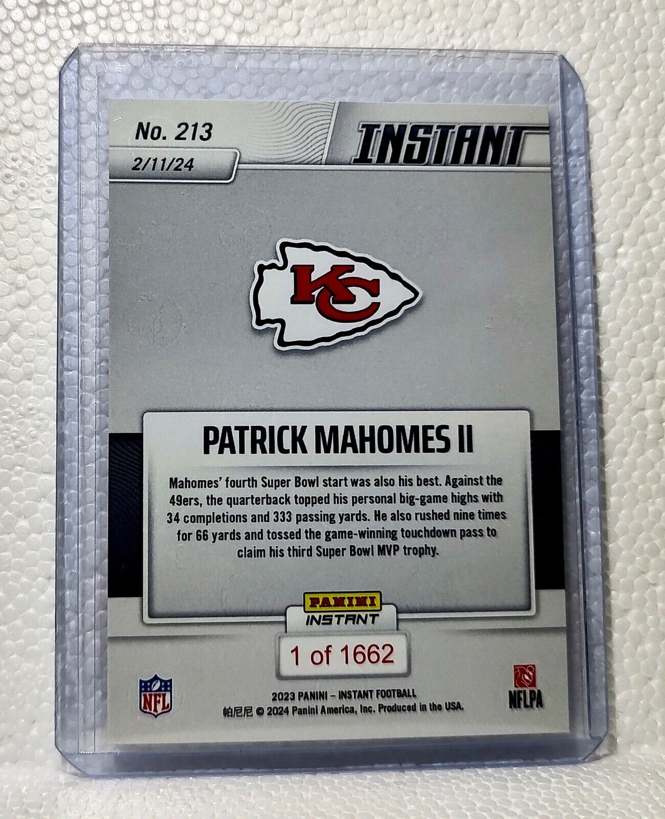 Patrick Mahomes II 2023 Panini NFL #213 Superbowl Card 1 of 1662