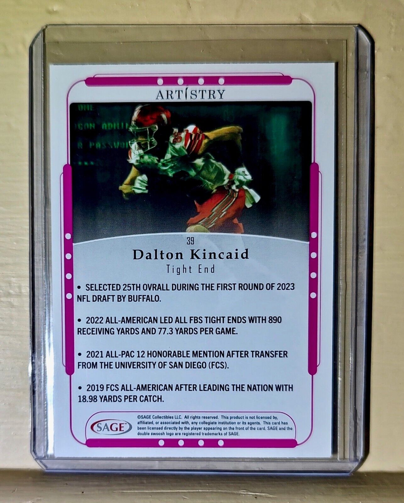 Dalton Kincaid 2023 SAGE NFL Artistry Football #39 Card