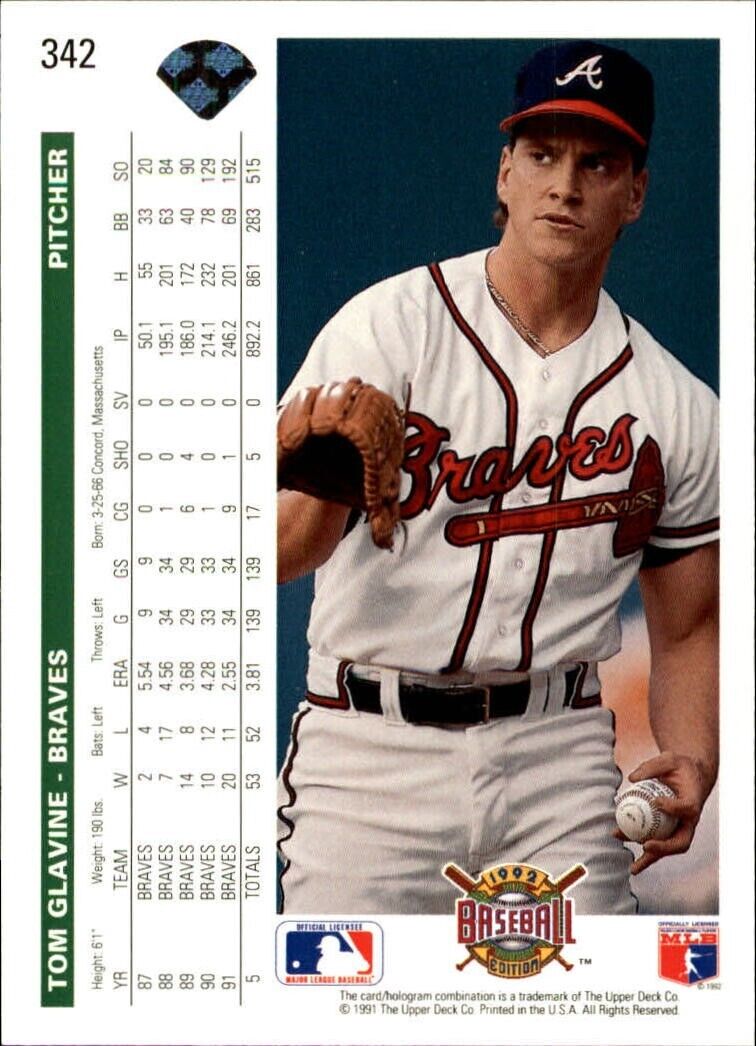 Tom Glavine 1992 Upper Deck MLB #342 Baseball Card Atlanta Braves