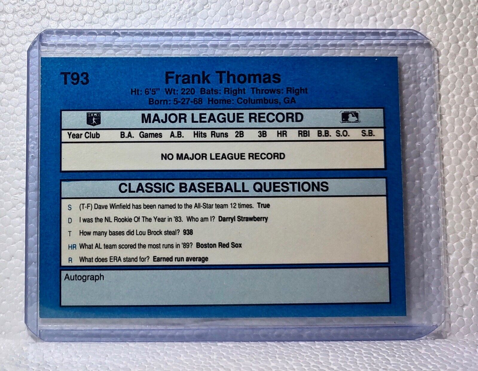 Frank Thomas 1990 Classic MLB #T93 Baseball Card Chicago White Sox