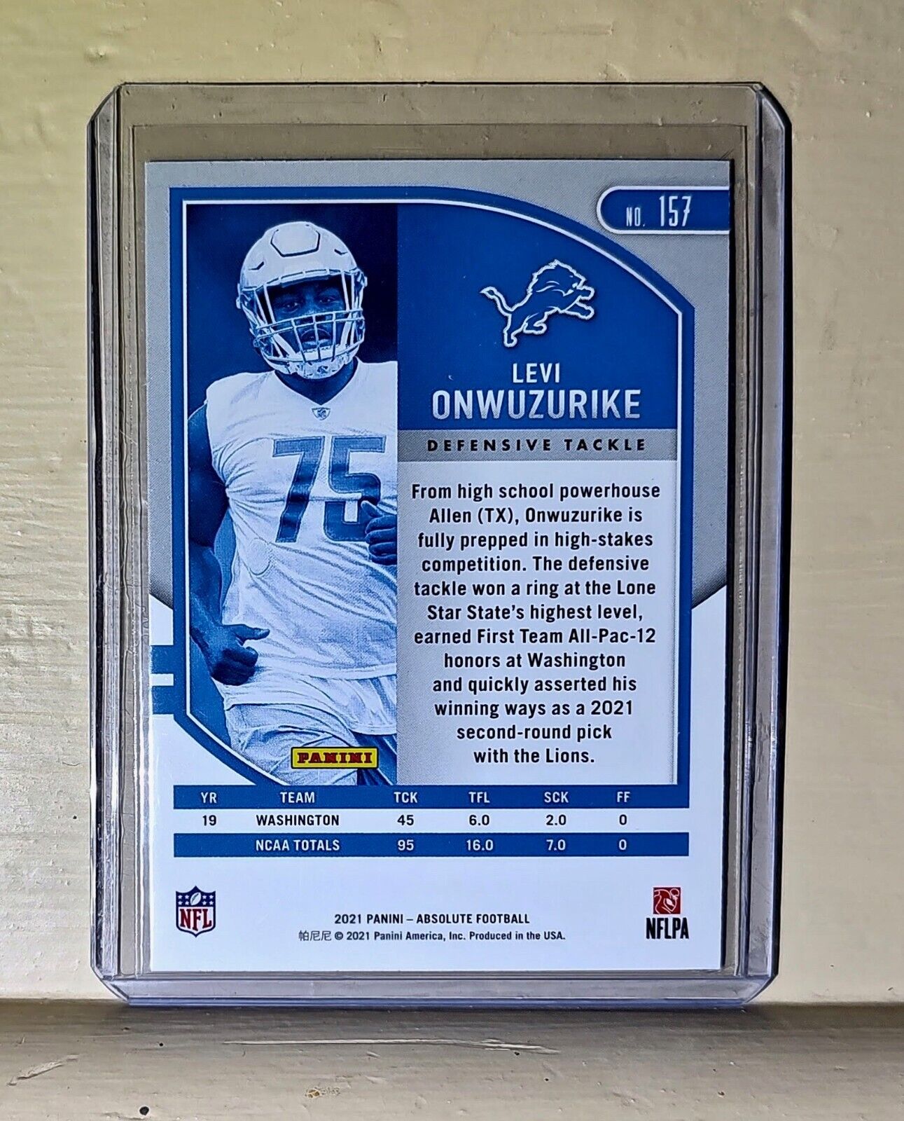 Levi Onwuzurike 2021 Panini NFL Absolute Football #157 Rookie Card Lions