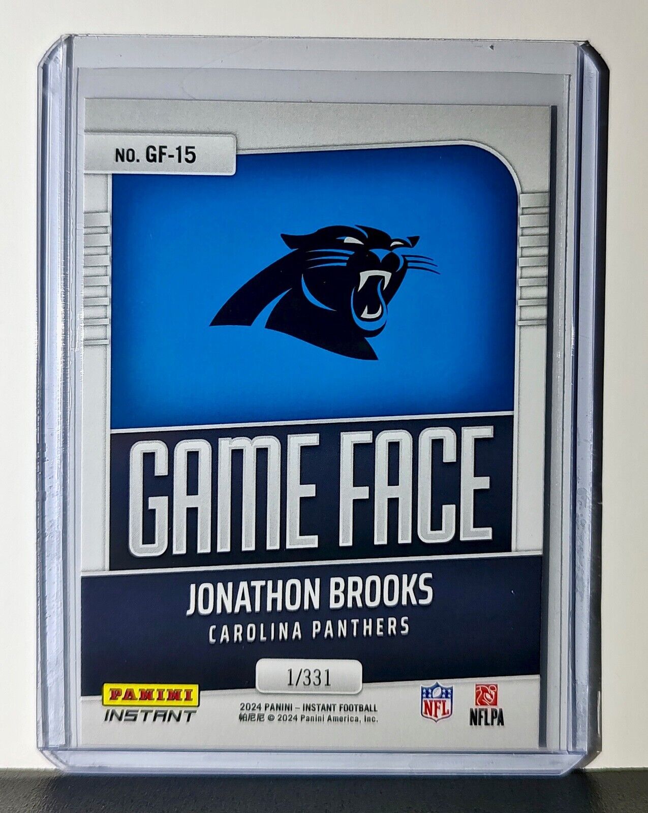 Jonathon Brooks 2024 Panini Game Face #15 NFL Rookie Card Panthers 1/331