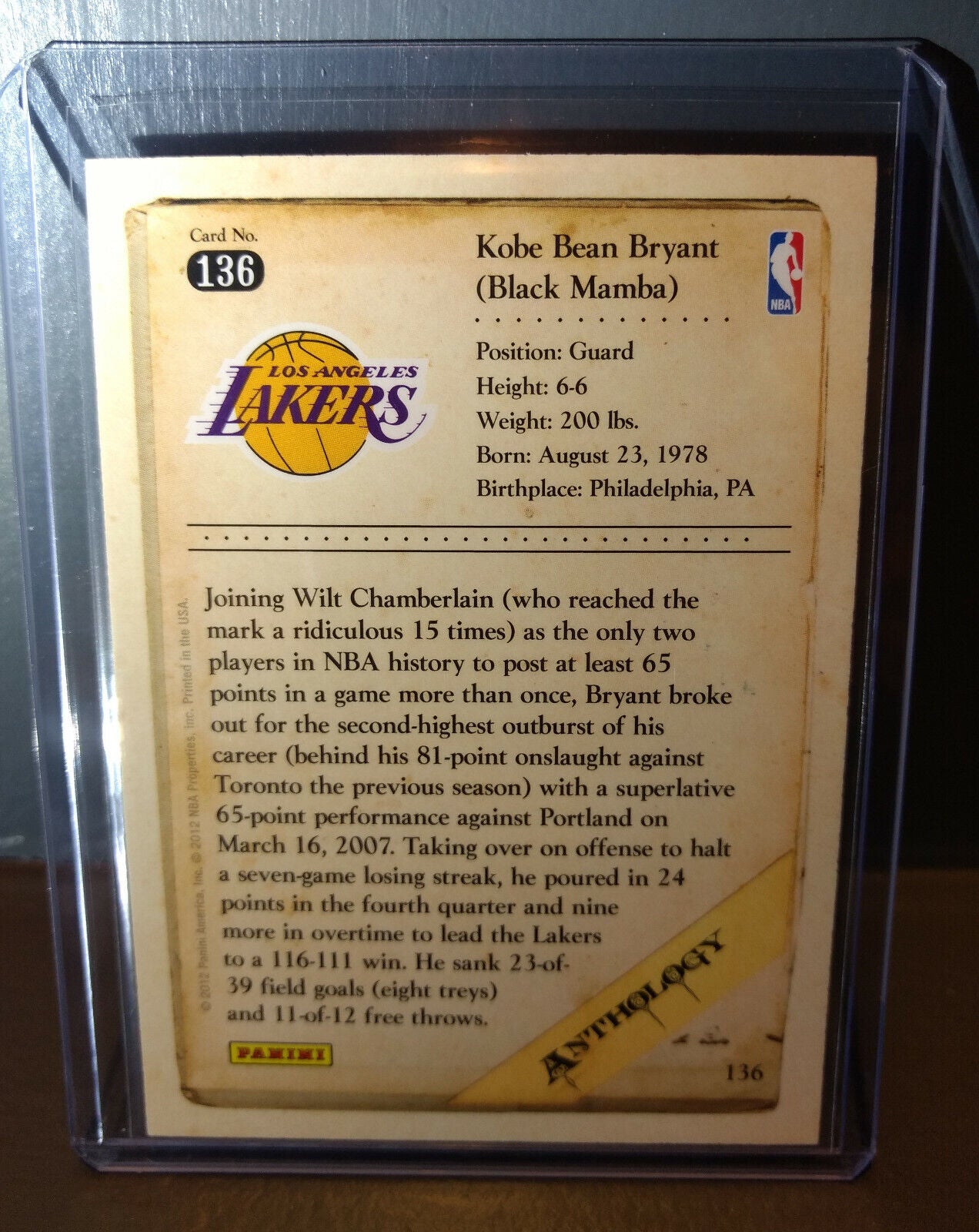 2012-13 Kobe Bryant Panini Kobe Anthology #136 Basketball Card