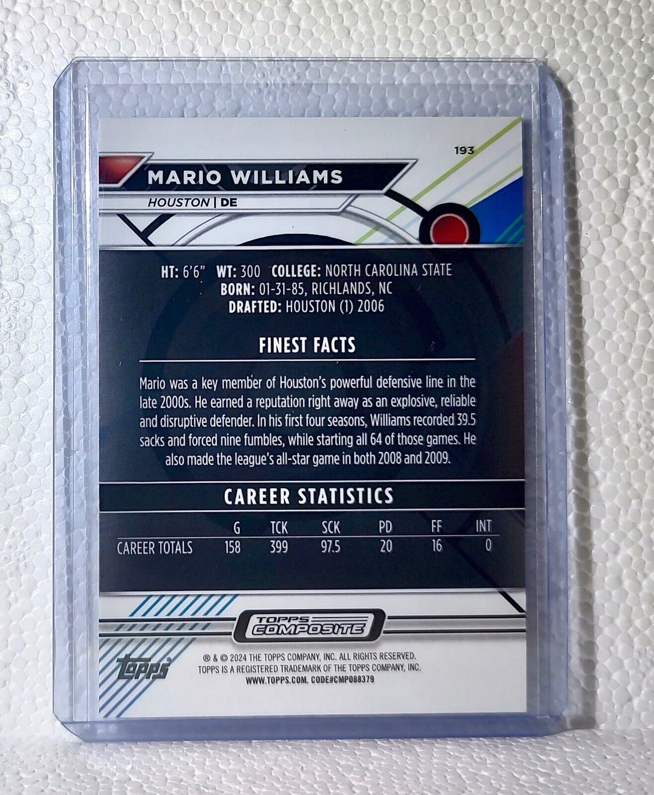 2023 Mario Williams Topps Finest NFL #193 Football Card Houston Texans