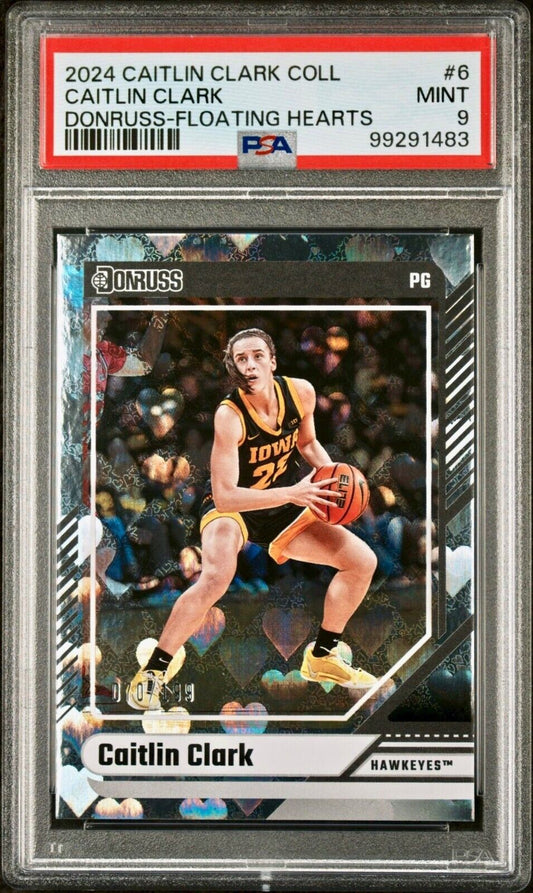 Caitlin Clark 2024 Panini Donruss 6 Floating Hearts 070/199 Card PSA 9 Mint