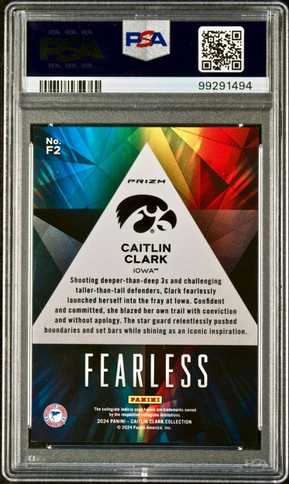 Caitlin Clark 2024 Panini Prizm Fearless #F2 Basketball Card PSA 9 Mint