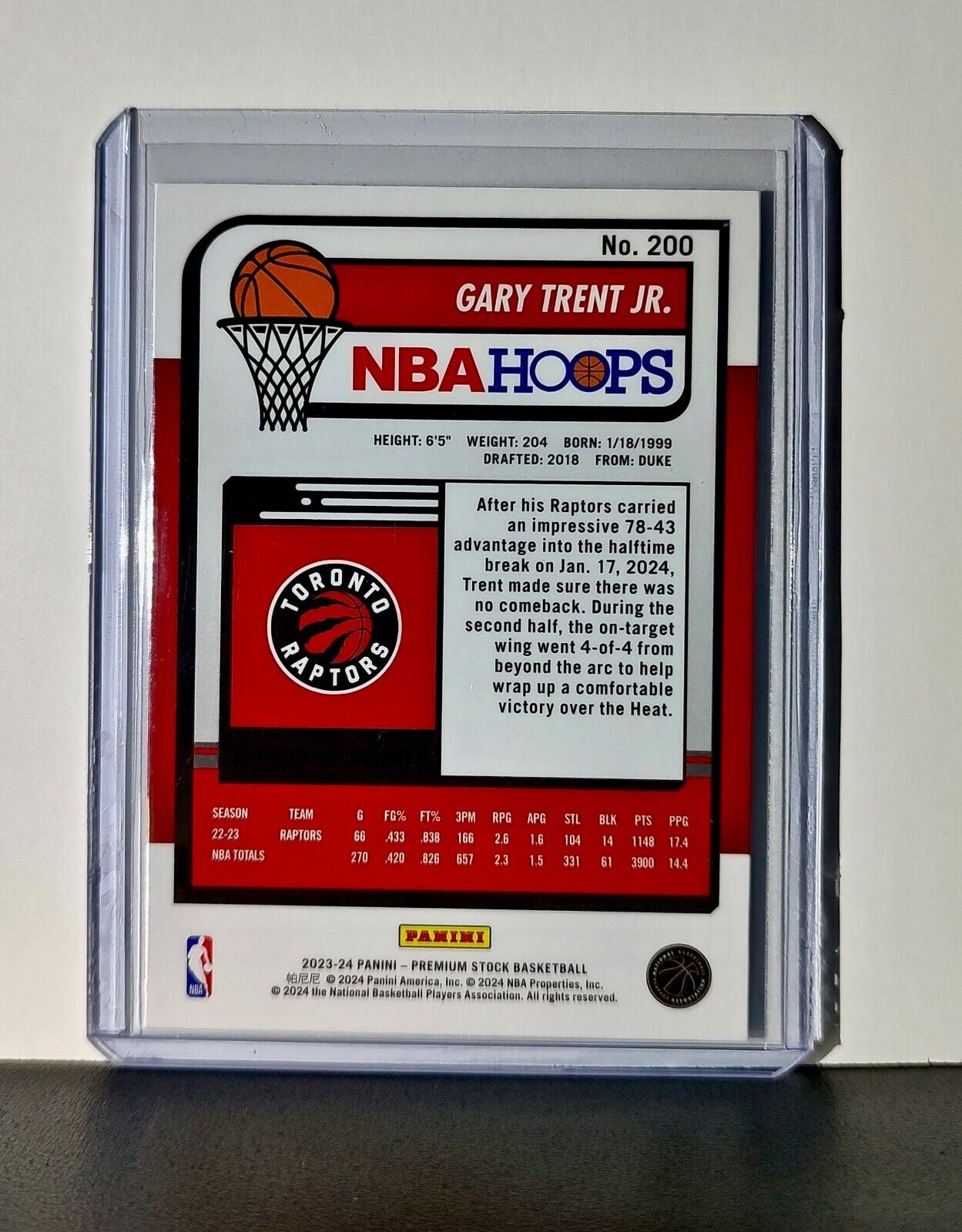 Gary Trent Jr. 2023-24 Panini Premium Stock NBA Hoops #200 Card Toronto Raptors