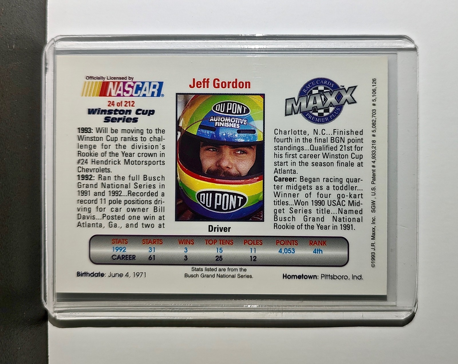Jeff Gordon 1993 Maxx Premier Plus Racing #24 NASCAR CRC Hendrick Motorsports