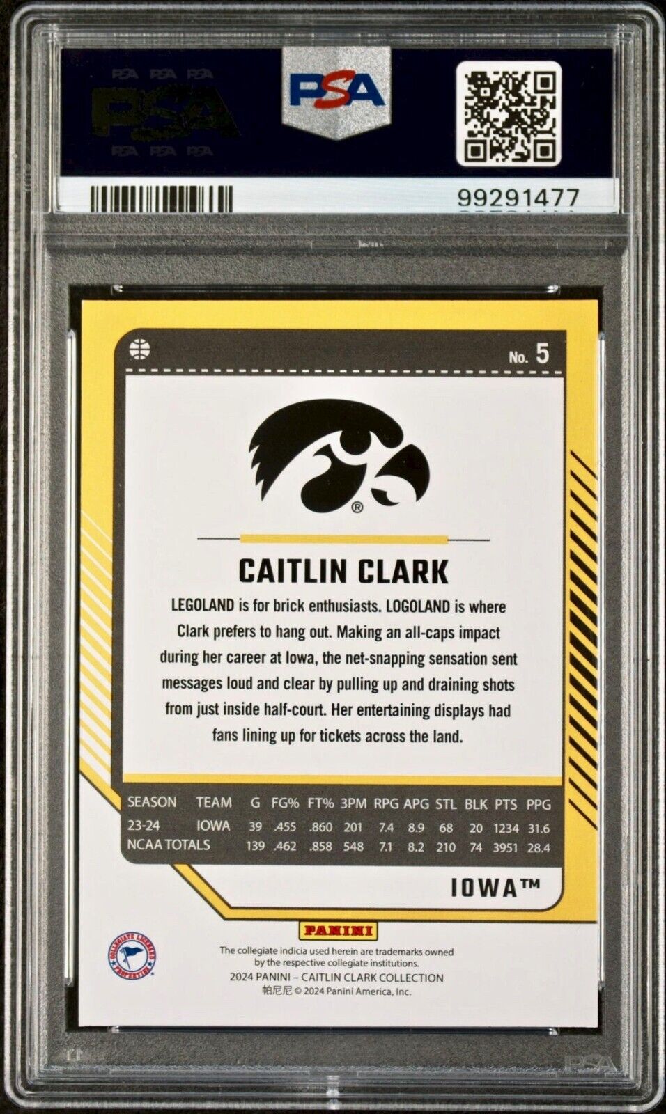 Caitlin Clark 2024 Panini Donruss #5 Basketball Card PSA 9 Mint