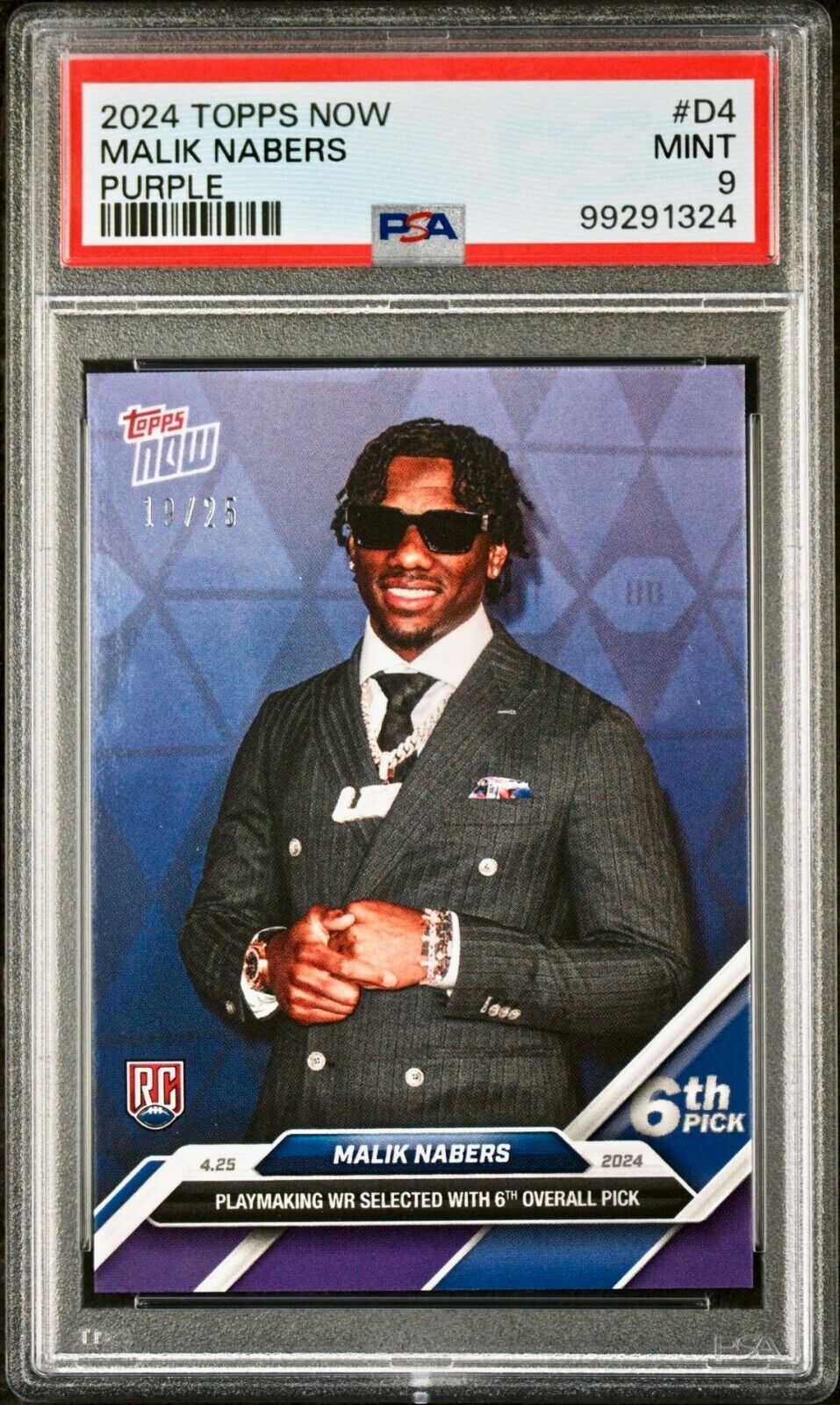 Malik Nabers 2024 Topps Now Draft Night NFL #D-4 Rookie 19/25 Card PSA 9 Mint