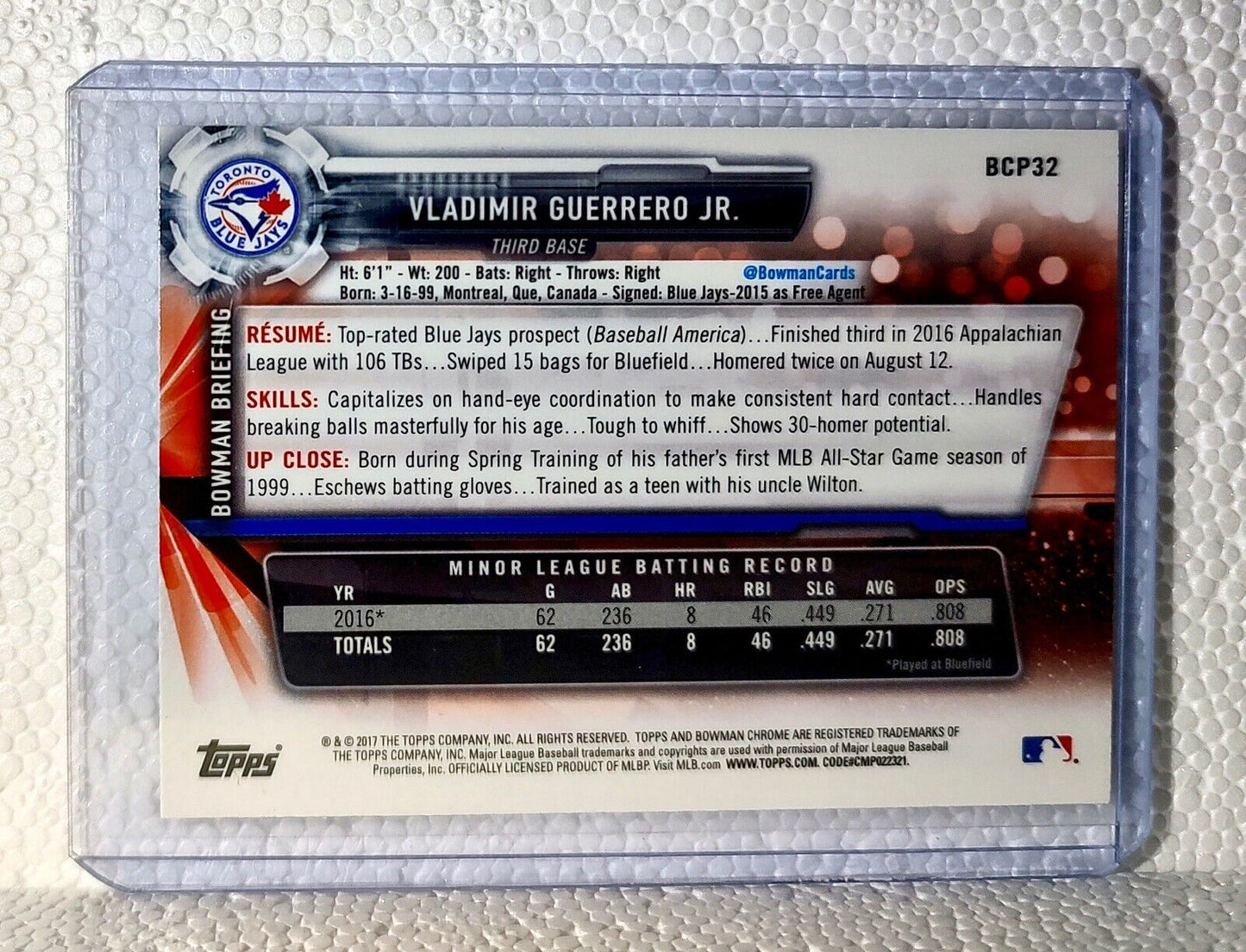 Vladimir Guerrero Jr. 2017 Topps MLB #BCP32 Bowman Chrome Card Toronto Blue Jays