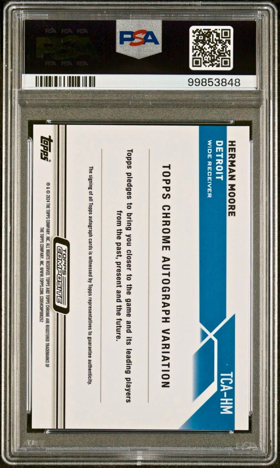 Herman Moore 2023 Topps Chrome NFL Purple Refractor 126/175 PSA 8 Auto 10