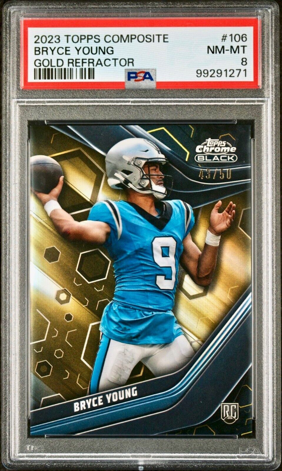 Bryce Young 2023 Topps Chrome Black Rookie NFL #106 43/50 Football Card PSA 8