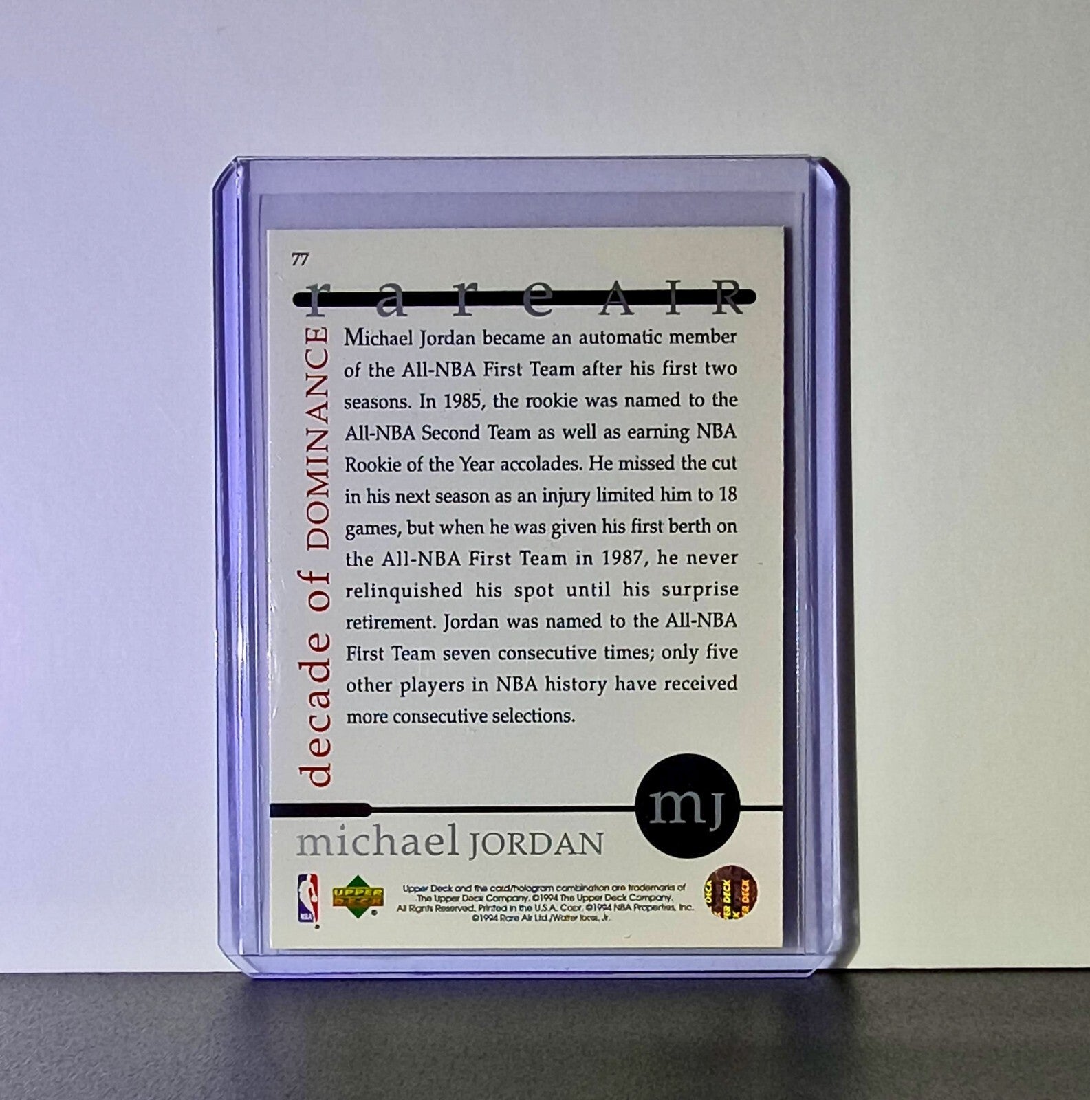 Michael Jordan 1994 Upper Deck Rare Air MJ Decade of Dominance #77 Card Bulls