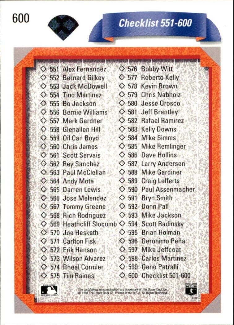 Checklist 501-600 1992 Upper Deck MLB #600 Baseball Card