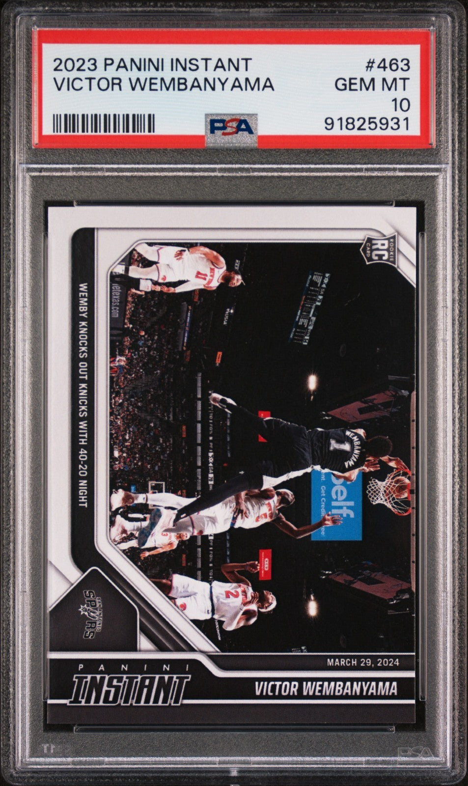 Victor Wembanyama 2023-24 Panini #463 NBA Rookie Card 1 of 2701 PSA 10 Gem Mint