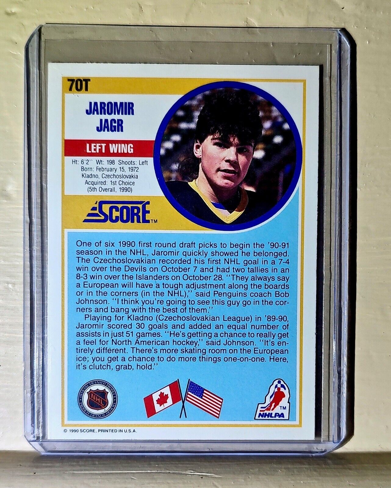 Jaromir Jagr 1990 Score #70T Hockey Card Pittsburgh Penguins