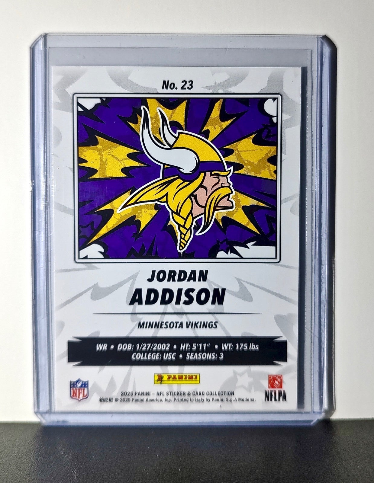 Jordan Addison 2025 Panini NFL #23 Foil Sticker Card Minnesota Vikings