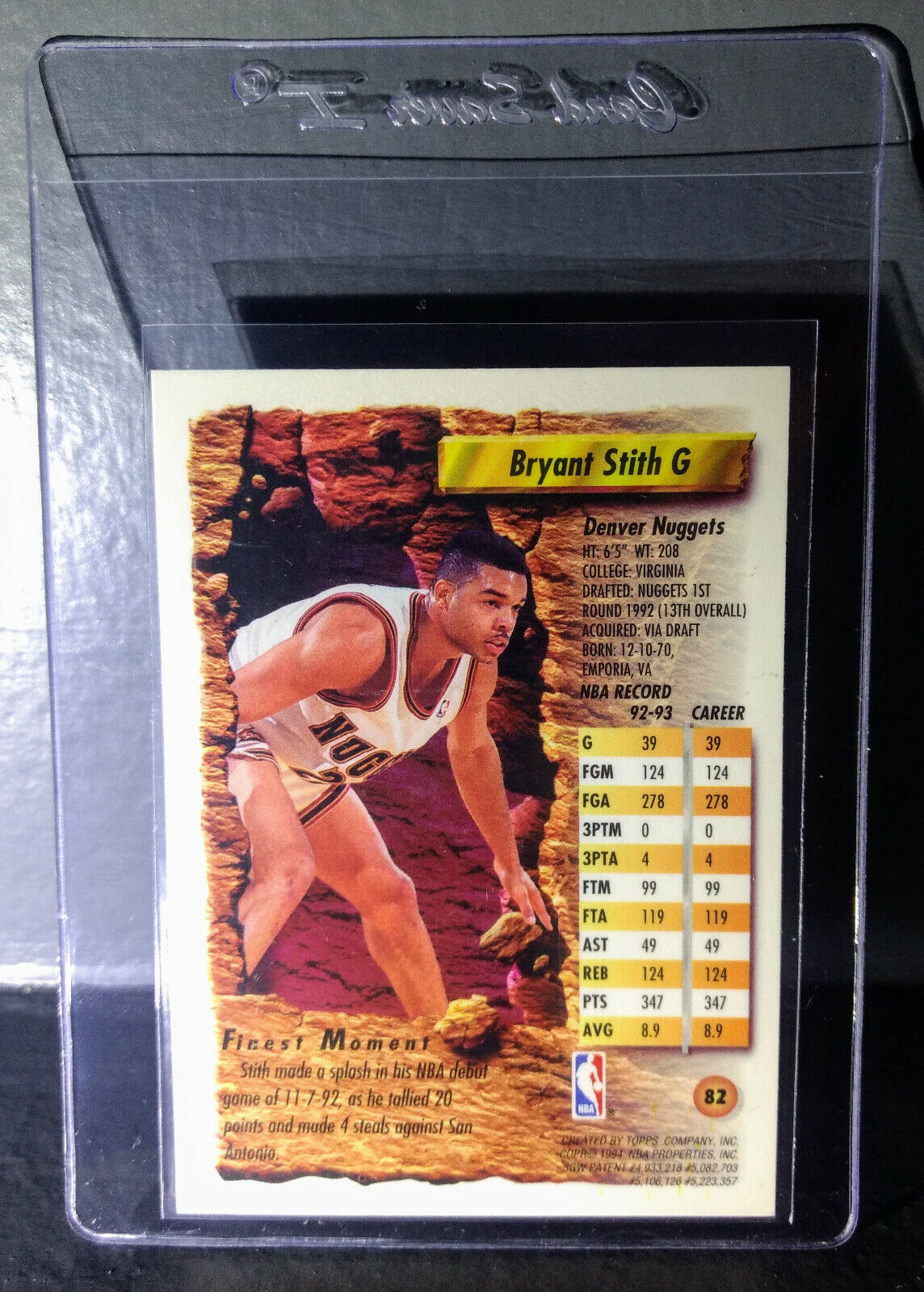 1993-94 Topps Finest Bryant Stith #82 Basketball Card