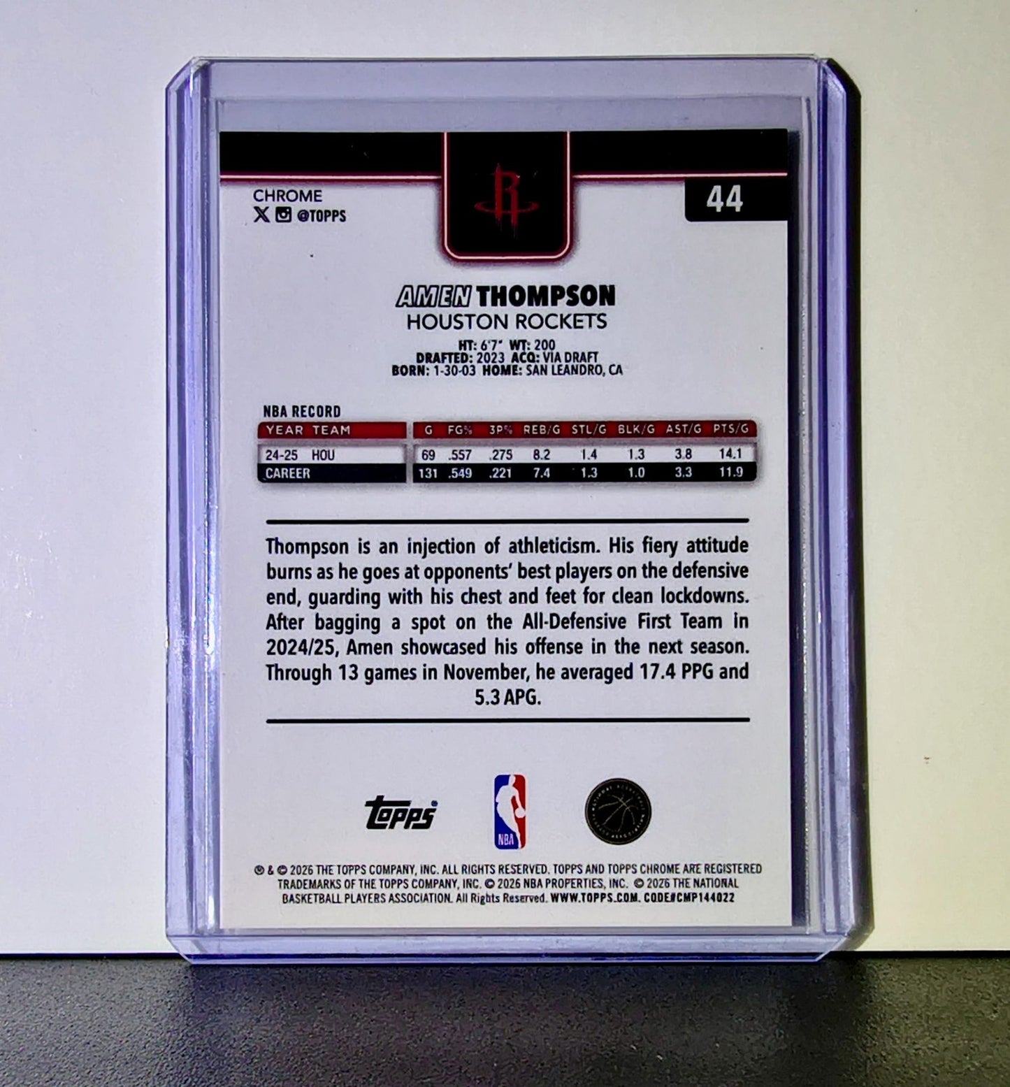 Amen Thompson 2025-26 NBA Topps Chrome Update X-Fractor #44 Card Houston Rockets