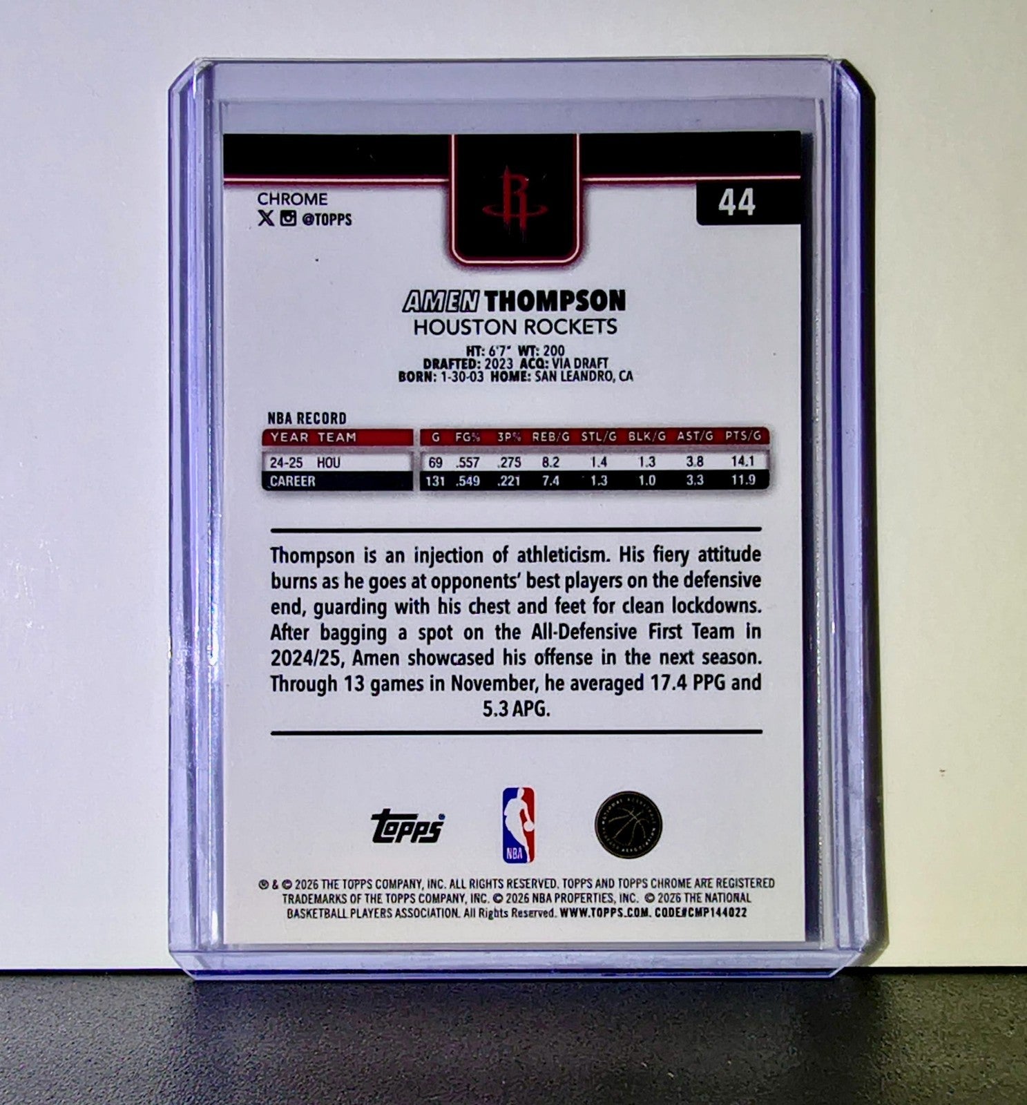 Amen Thompson 2025-26 NBA Topps Chrome Update X-Fractor #44 Card Houston Rockets