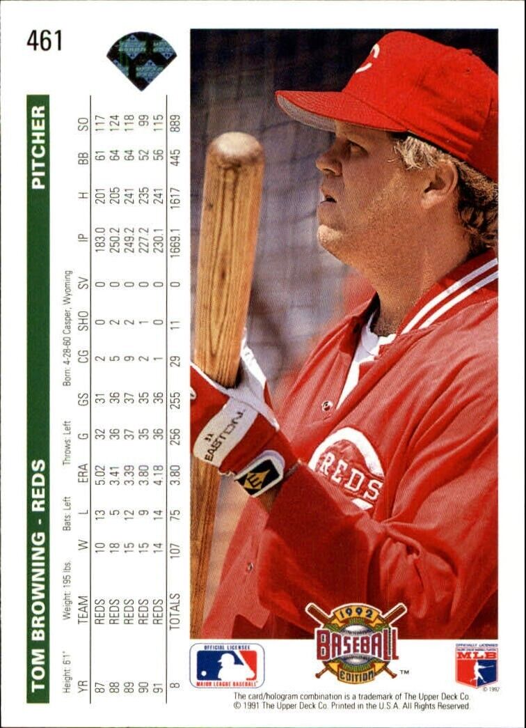 Tom Browning 1992 Upper Deck MLB #461 Baseball Card Cincinnati Reds