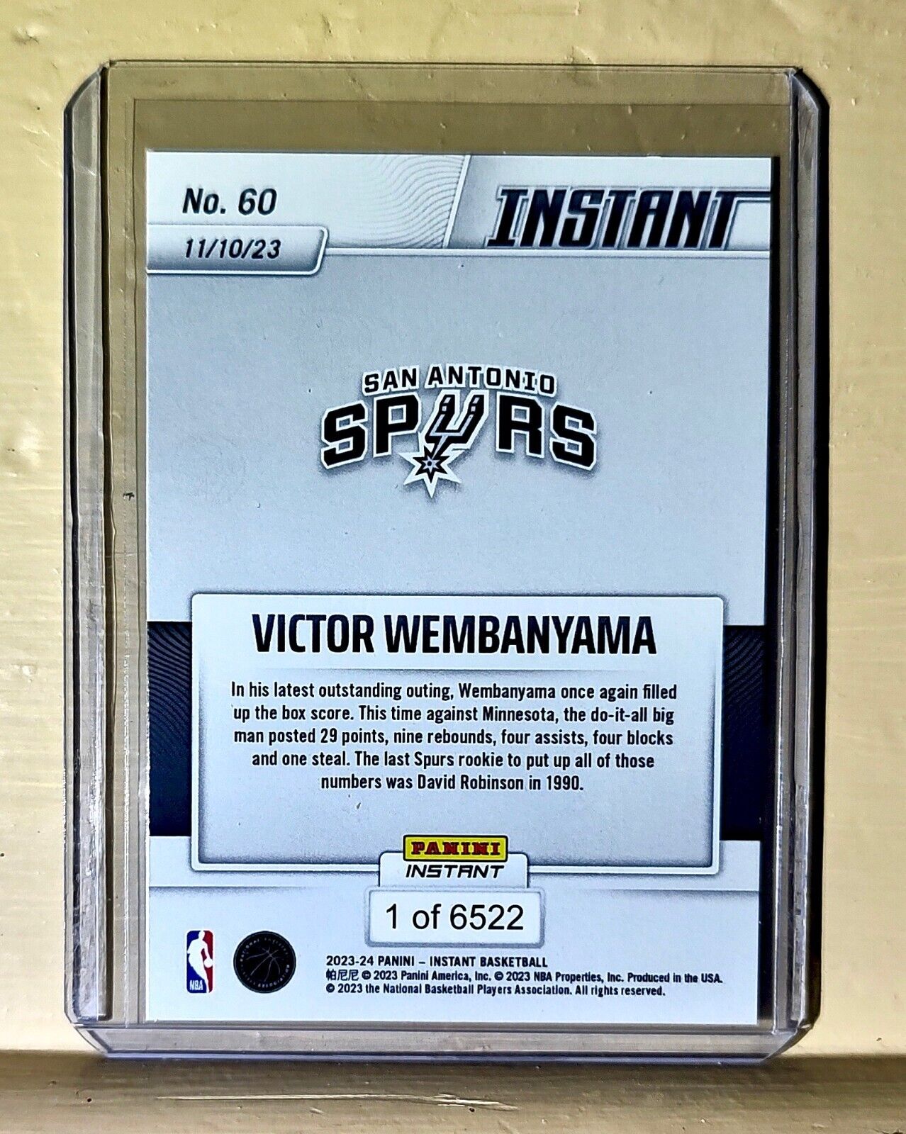 Victor Wembanyama 2023-24 Panini #60 NBA Rookie Basketball Card Spurs 1 of 6522