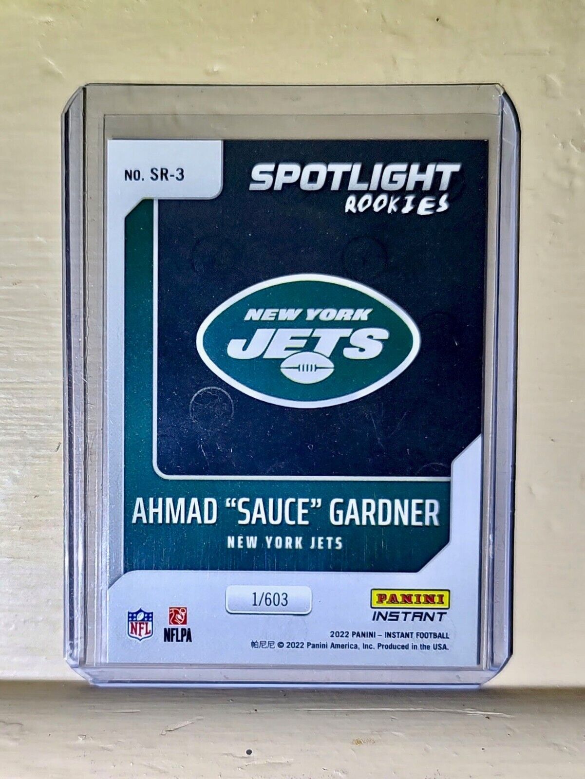 Ahmad “Sauce” Gardner 2022 NFL Panini #3 Spotlight Rookie Football Card 1/603