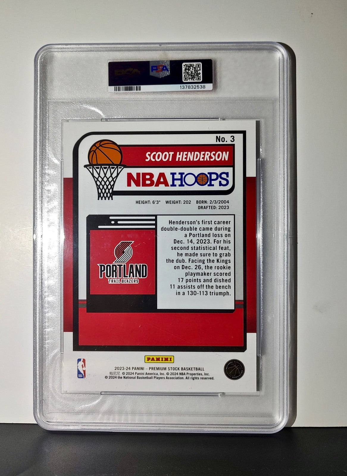 Scoot Henderson 2023 Panini Premium Stock NBA Hoops #3 Jumbo PSA 9 Mint