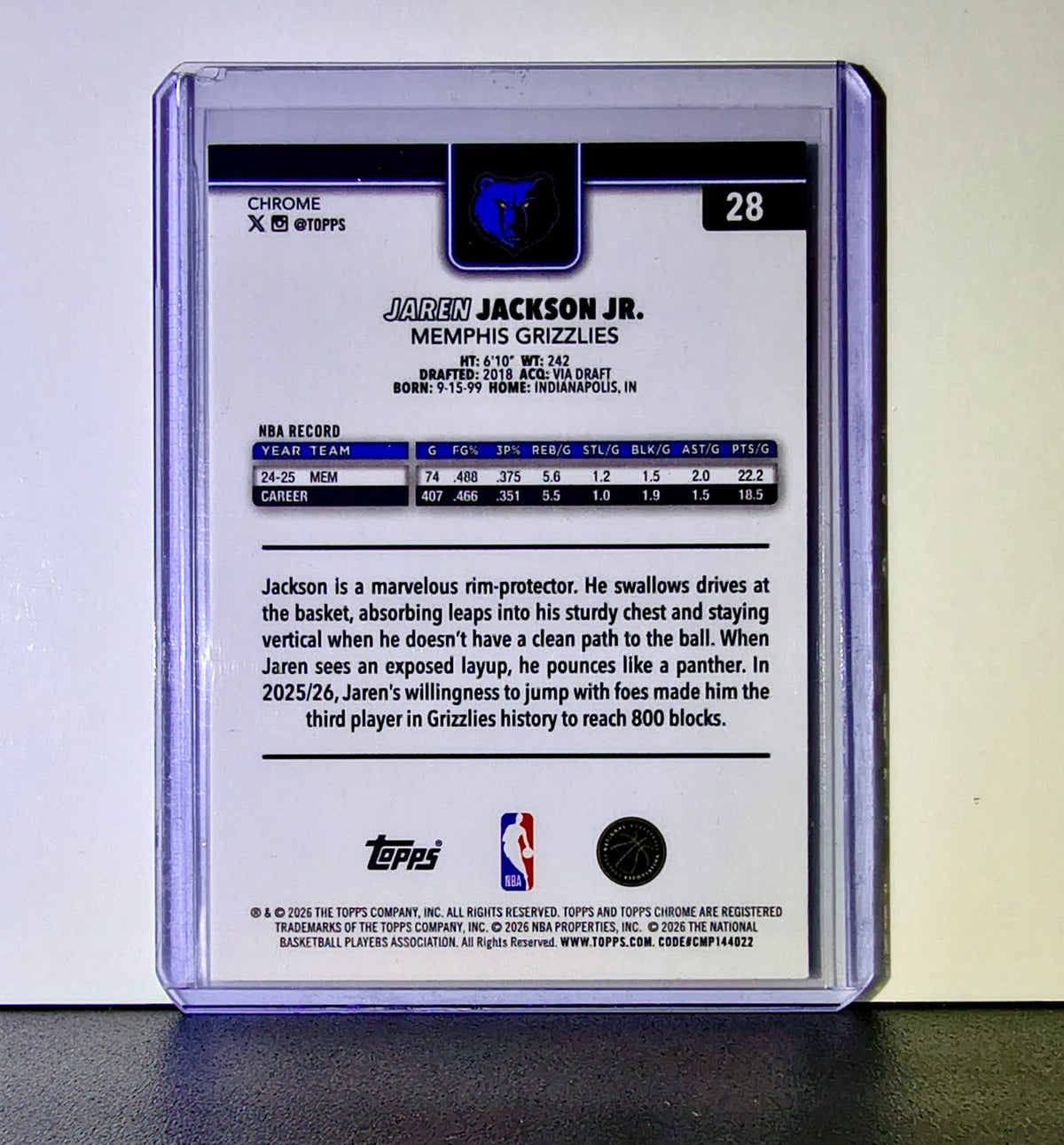 Jaren Jackson Jr. 2025-26 NBA Topps Chrome Update X-Fractor #28 Card Grizzlies