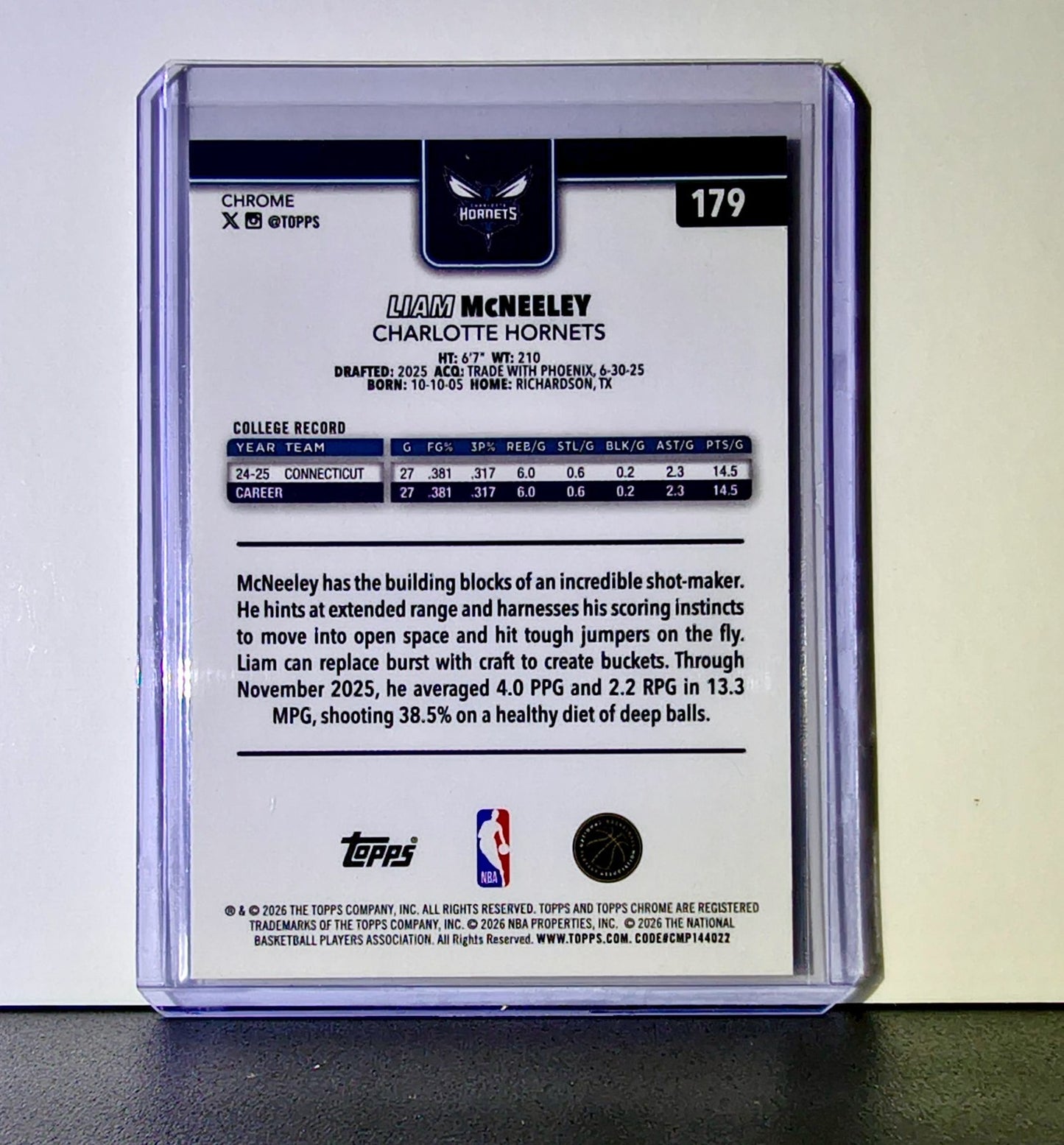 Liam McNeeley Rookie 2025-26 NBA Topps Chrome Update RayWave Refractor #179 Card