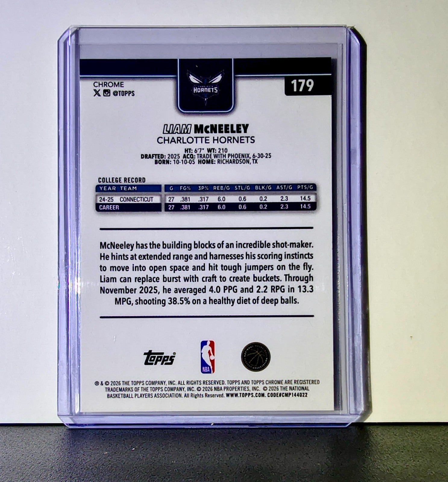 Liam McNeeley Rookie 2025-26 NBA Topps Chrome Update RayWave Refractor #179 Card