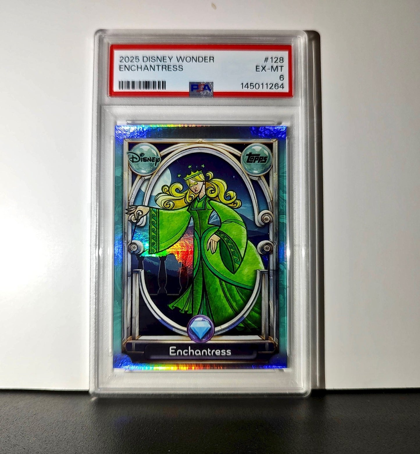 Enchantress 2025 Topps Disney #128 Diamond Card Beauty and the Beast PSA 6