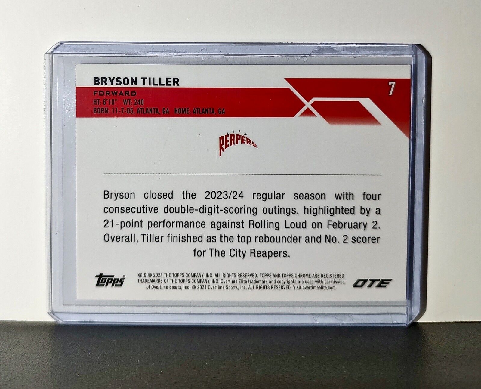 Bryson Tiller 2023-24 Topps Chrome Overtime #7 Card City Reapers