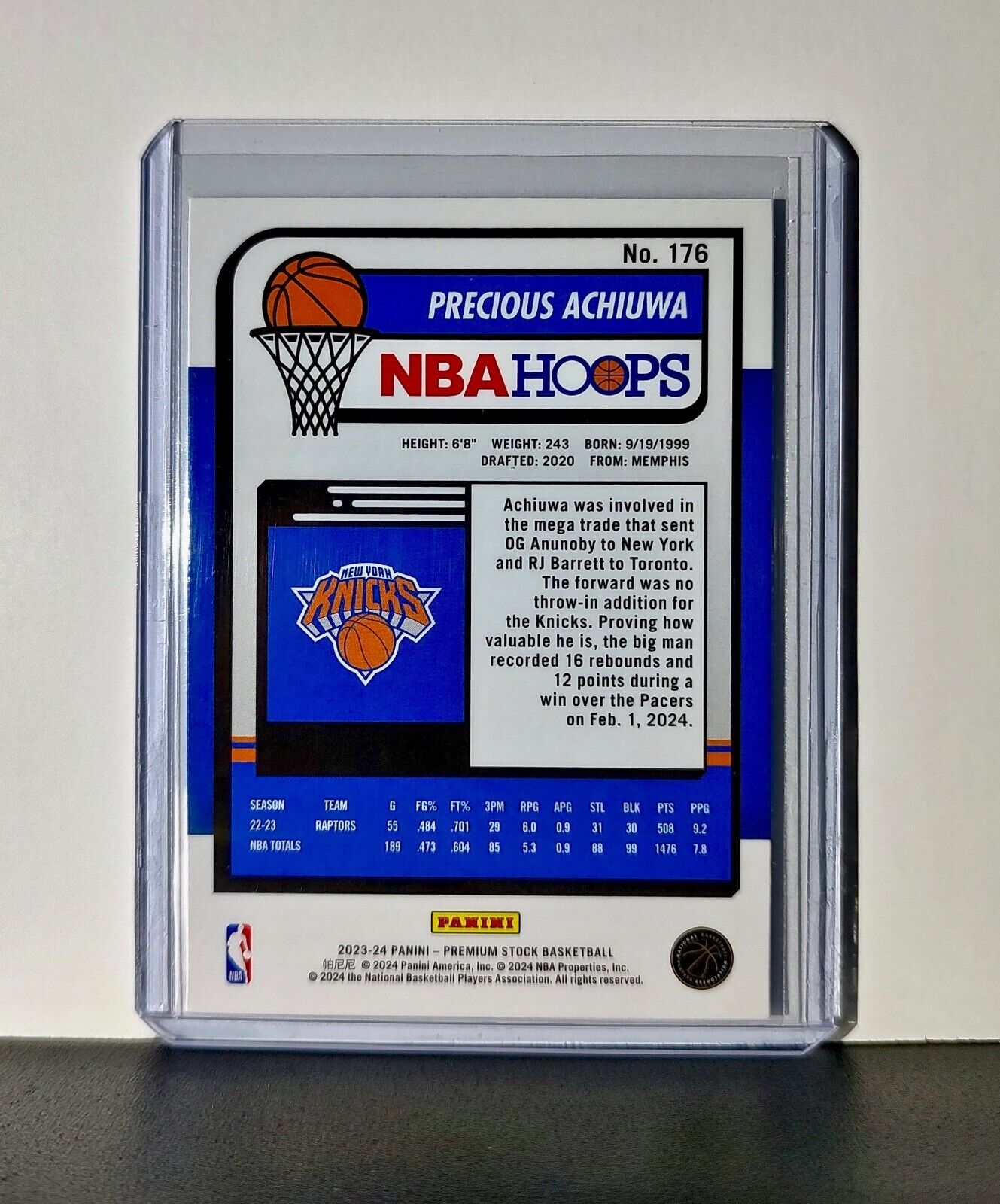 Precious Achiuwa 2023-24 Panini Premium Stock NBA Hoops #176 Card NY Knicks