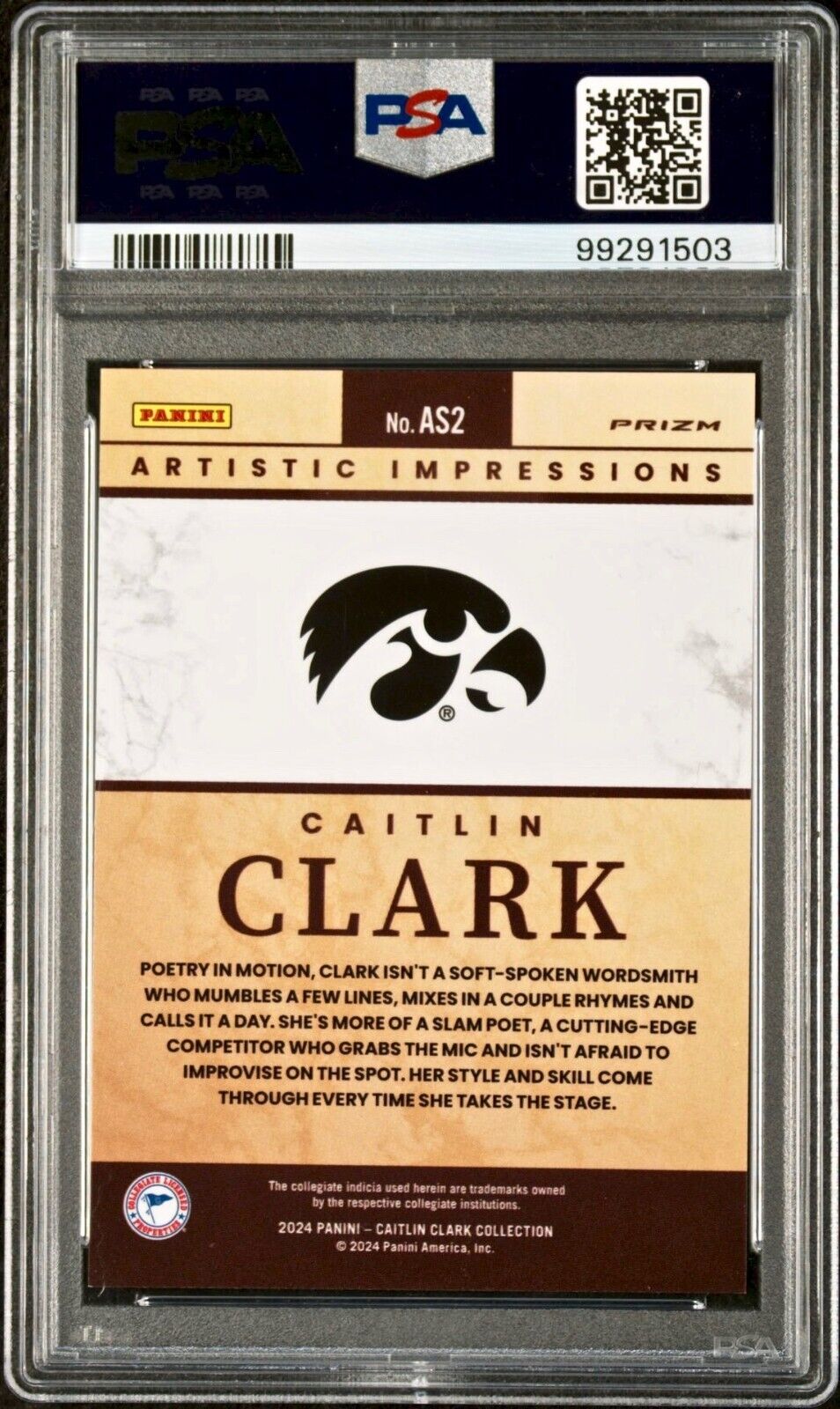 Caitlin Clark 2024 Panini Select Artistic Collections #AS2 Card PSA 9 Mint