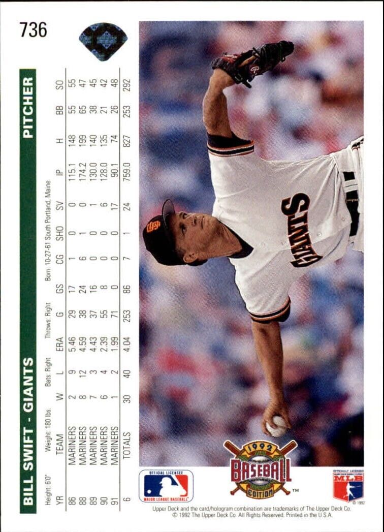 Bill Swift 1992 Upper Deck MLB #736 Baseball Card San Francisco Giants