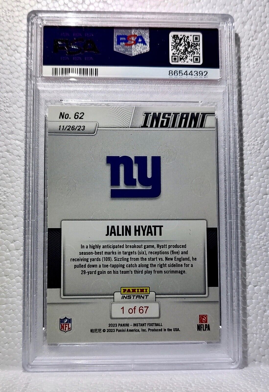 Jalin Hyatt 2023 Panini NFL Rookie Football #62 Card 1 of 67 Giants PSA 9 Mint