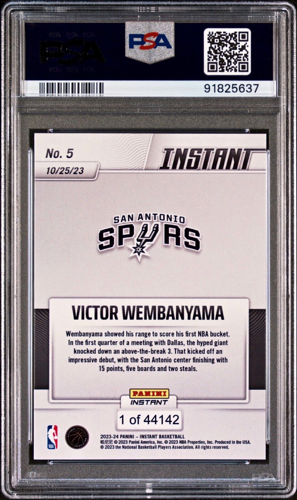 Victor Wembanyama 2023-24 Panini #5 NBA Rookie Basketball Card Spurs PSA 9 Mint