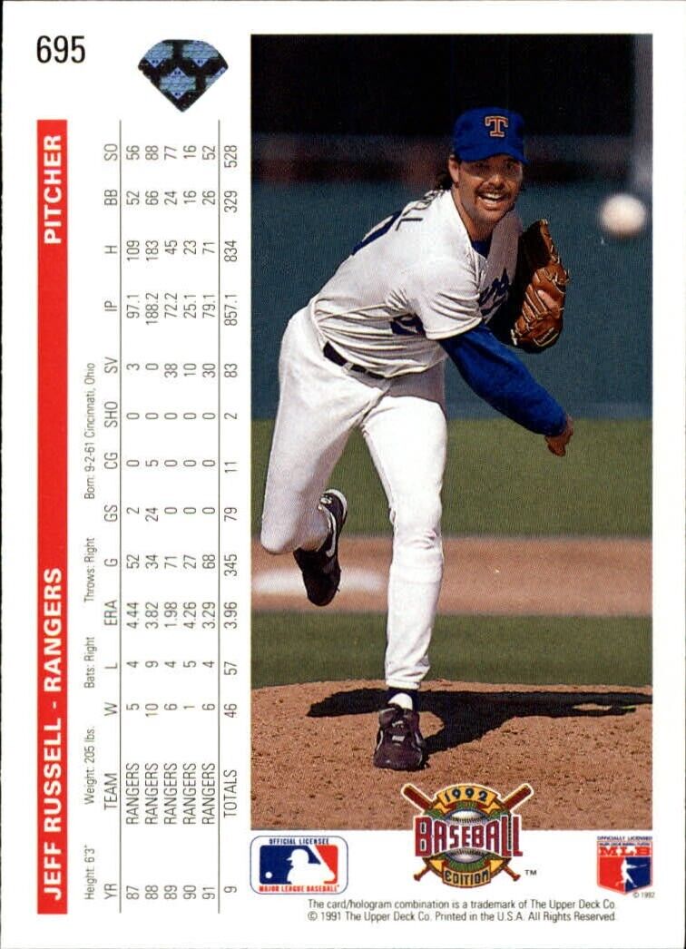 Jeff Russell 1992 Upper Deck MLB #695 Baseball Card Texas Rangers