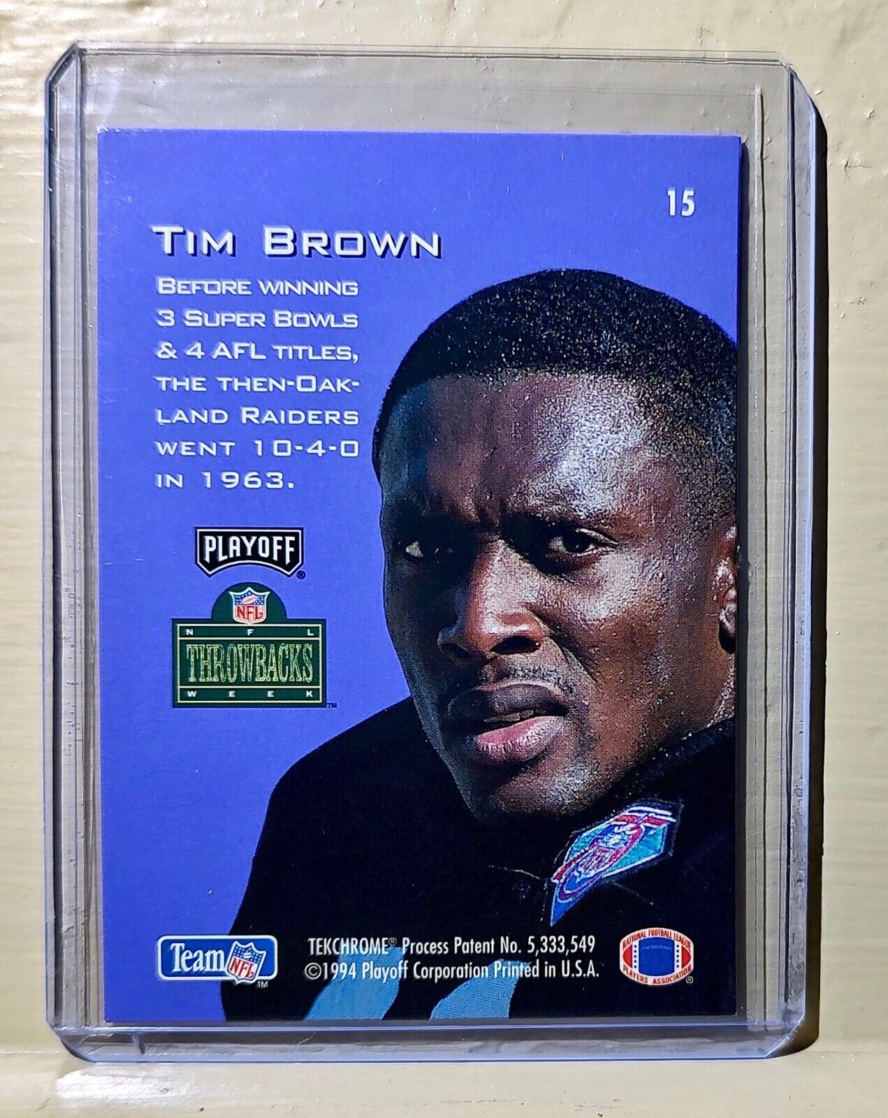 Tim Brown 1994 Playoff NFL Week Throwbacks Football #15 Card Raiders