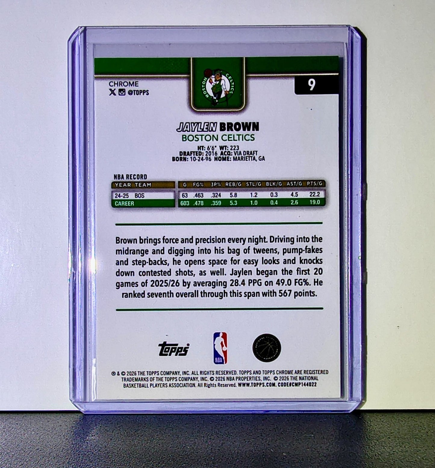Jaylen Brown 2025-26 NBA Topps Chrome Update #9 Basketball Card Boston Celtics